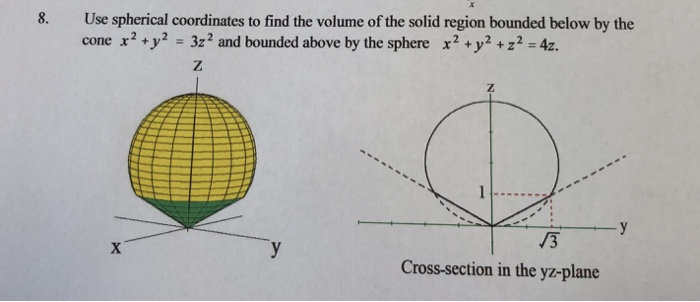 Solved 8 Use Spherical Coordinates To Find The Volume Of Chegg Com