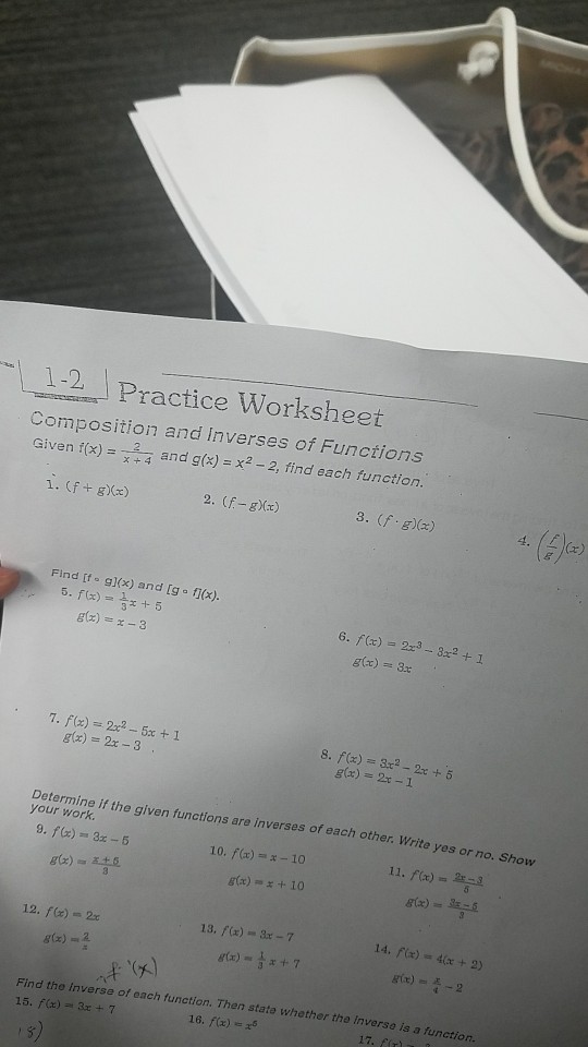 Solved 1 2 Practice Worksheet Composition And Inverses O Chegg Com