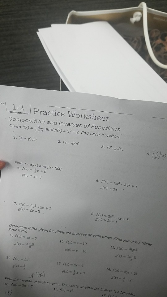 Solved 1-2, Practice Worksheet Composition and Inverses of | Chegg.com