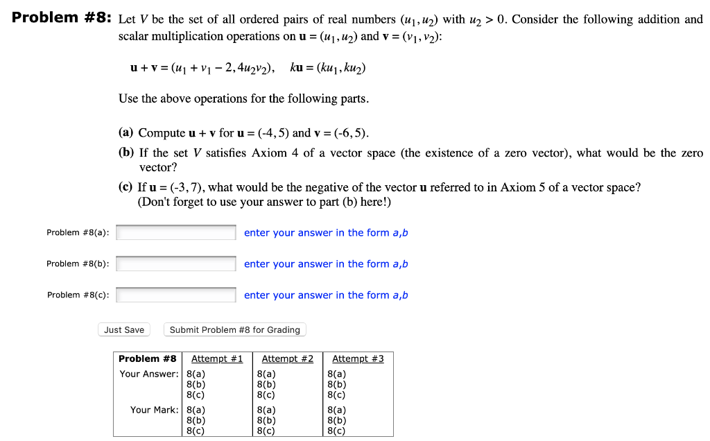 Solved Problem 8 Let V Be The Set Of All Ordered Pairs Chegg Com