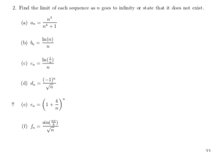 2 Find The Limit Of Each Sequence As N Goes To Chegg Com