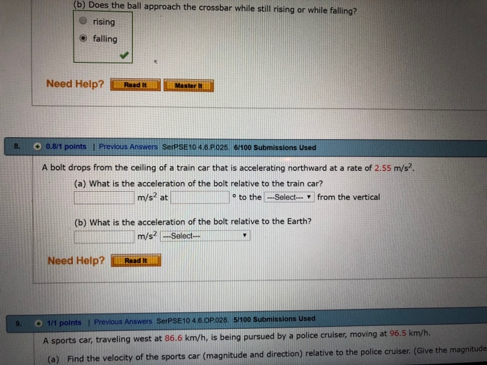 Solved B Does The Ball Approach The Crossbar While Stil