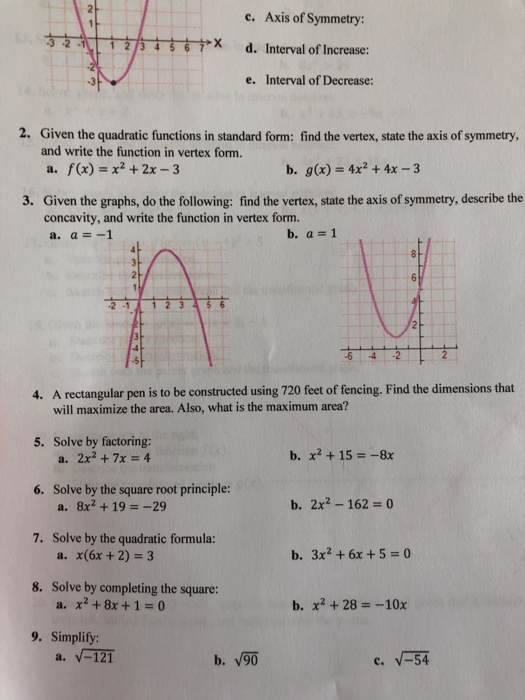 C Axis Of Symmetry 4567x D Interval Of Increase Chegg Com