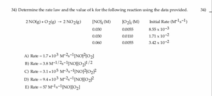 Solved 34 Determine The Rate Law And The Value Of K For Chegg Com