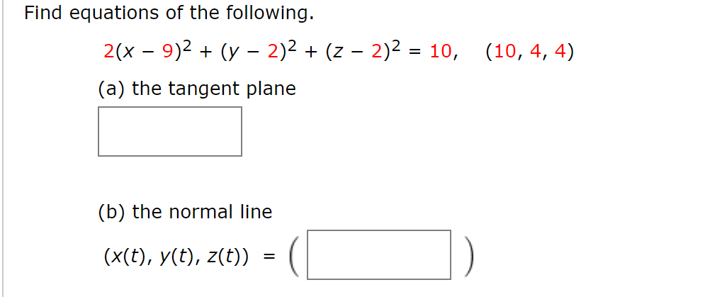 Solved Find Equations Of The Following 2x 92y 22 Z 2