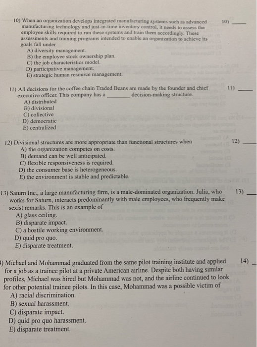 Solved 10 When An Organization Develops Integrated Manuf