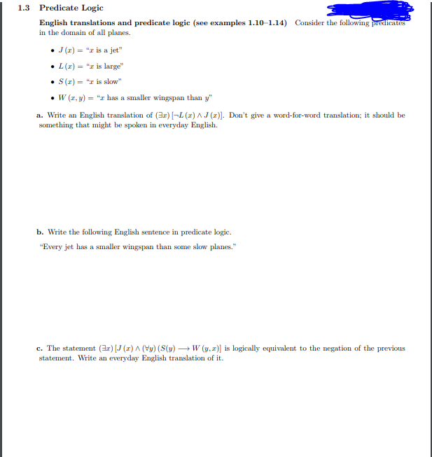 Solved 1 3 Predicate Logic English Translations And Chegg Com