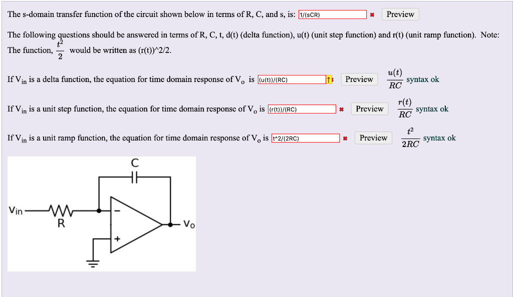 Solved The S Domain Transfer Function Of The Circuit Shown Chegg Com