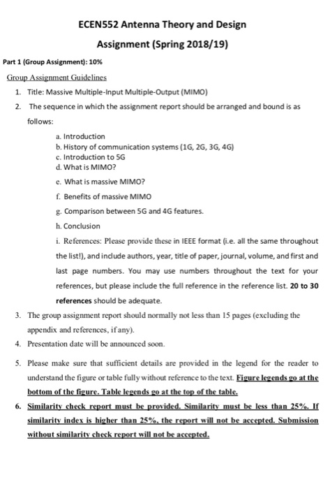 ECENS52 Antenna Theory and Design Assignment (Spring 2018/19) Part 1 (Group Assignment): 10% Group Assignment Guidelines 1. T