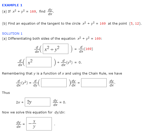 Solved Example 1 A If X2 Y2 169 Find Dy D B Find An Chegg Com