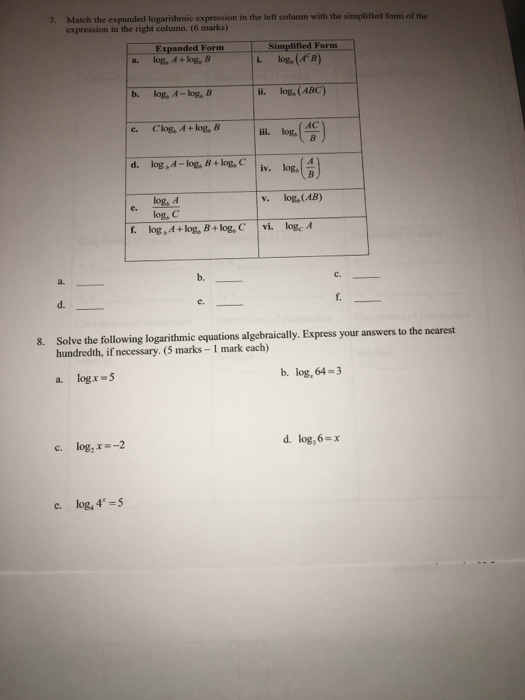 Solved Math The Expanded Logarithmic Expression In The Le Chegg Com