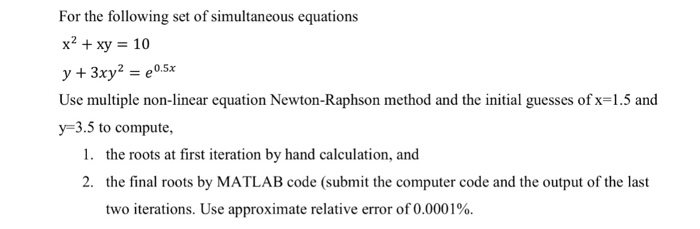 Solved For The Following Set Of Simultaneous Equations X2 Chegg Com