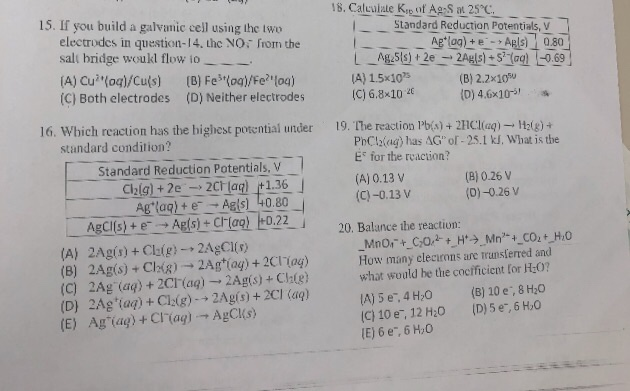 Solved 18 Calculate Kr O 25c 15 If You Build A Galva Chegg Com