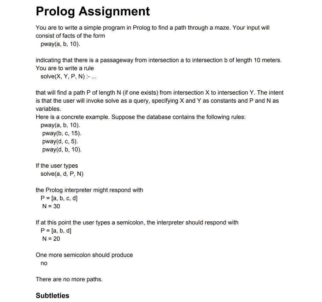 Solved Prolog Assignment Write Simple Program Prolog Find Path Maze Input Consist Facts Form Pway Q