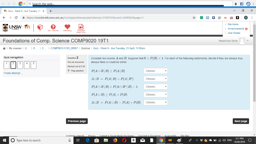 Search the w fn Quiz-Week 9-due Tuesday, 23 + Chttps://moodle.telt.unsw.edu.au/mod/quiz/attempt.php?attempt-5160181&cmid-2249