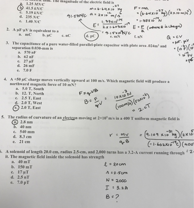 Solved The Magnitude Of The Electric Field Is A 1 25 Mn Chegg Com