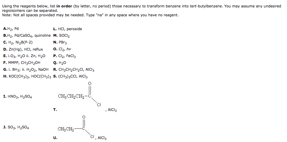 Solved Using The Reagents Below List In Order By Letter Chegg Com