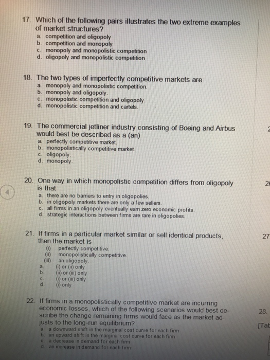 Solved 17. Which Of The Following Pairs Illustrates The T