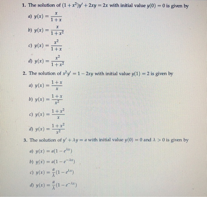 1 The Solution Of 1 X2 Y 2xy 2x With Initial Chegg Com