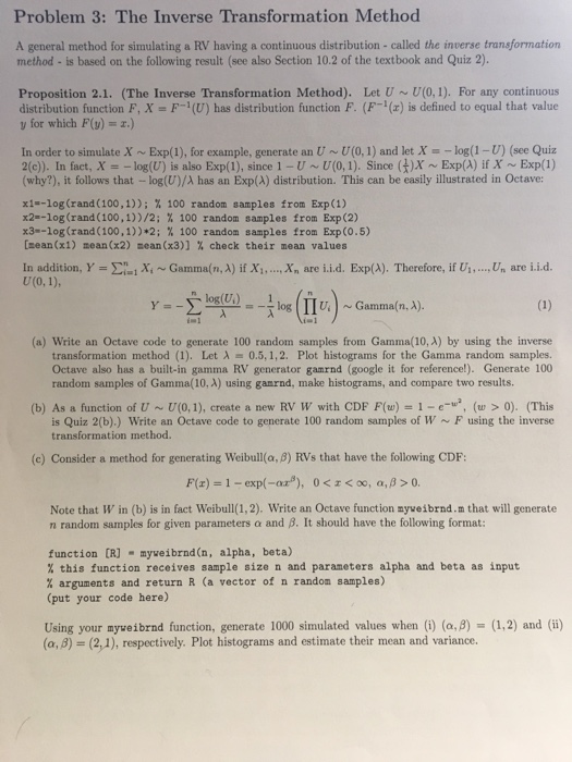 Problem 3 The Inverse Transformation Method A Gen Chegg Com