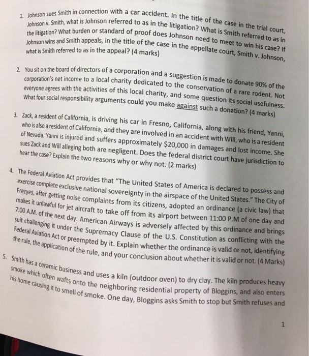 Solved Le Of The Case In The Trial Court 1 Johnson Sues