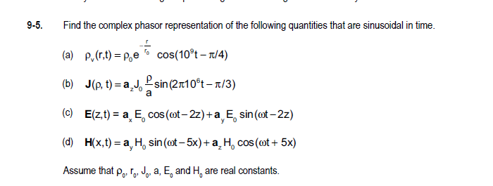 Solved 9 5 Find The Complex Phasor Representation Of The Chegg Com