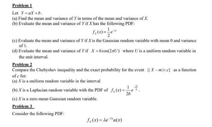 Solved Problem 1 Let Y Ax B A Find The Mean And Varia Chegg Com