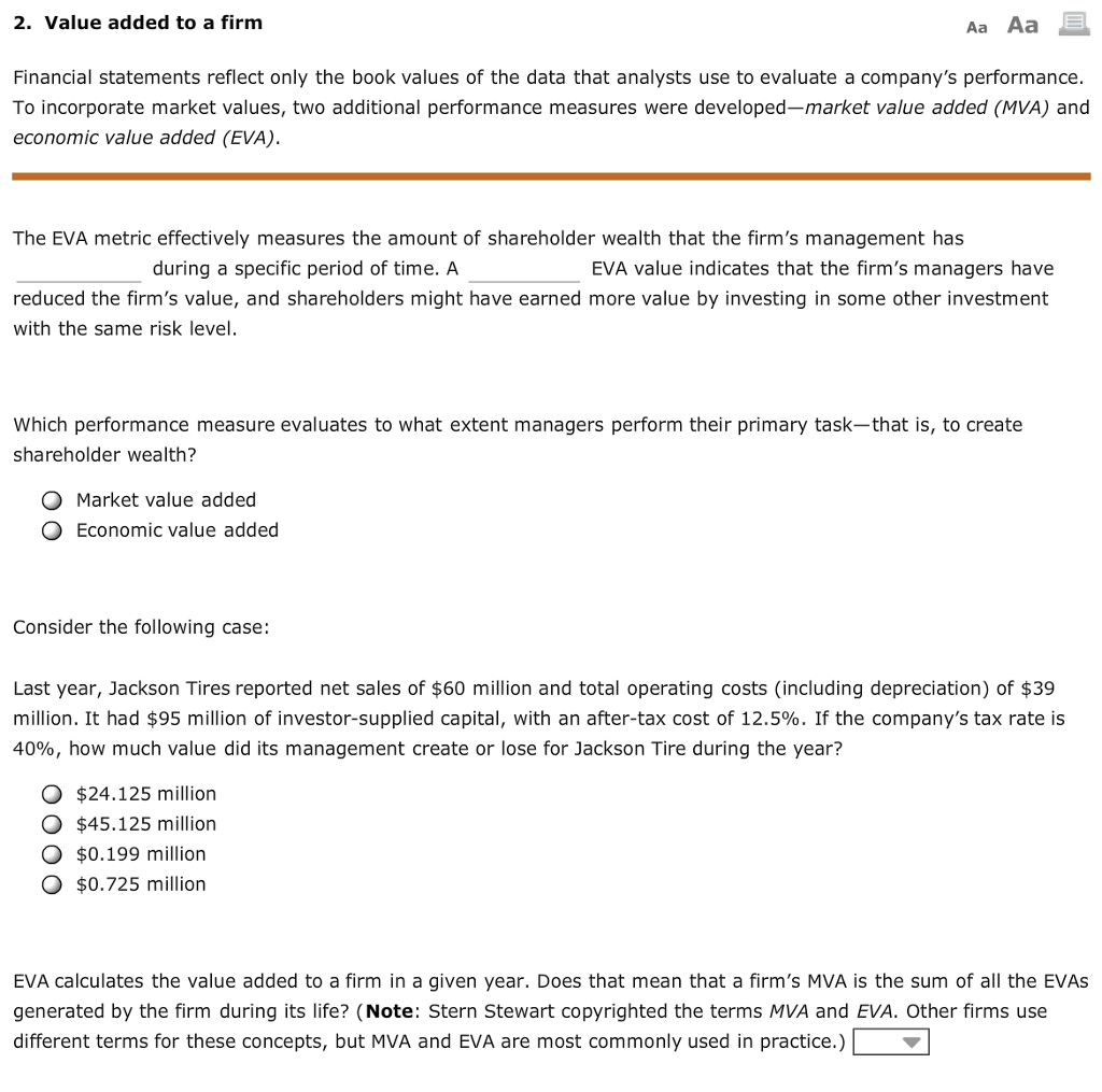 Solved 2 Value Added To A Firm Financial Statements Chegg Com