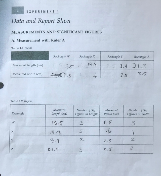 Calculations And Rep Ort A Measurement With Ruler A Chegg Com