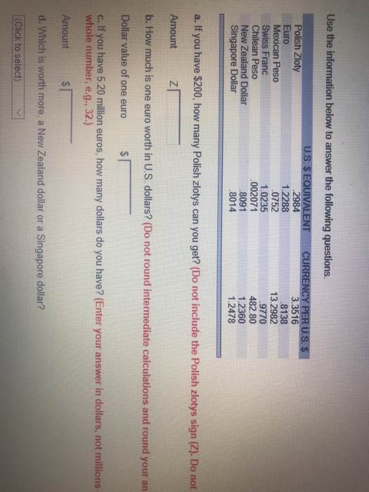 Solved Use The Information Below To Answer Following Solved Use The Information Below To Answer Following