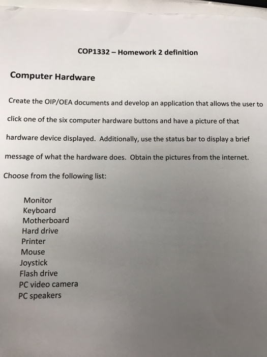 COP1332 Homework 2 definition Computer Hardware