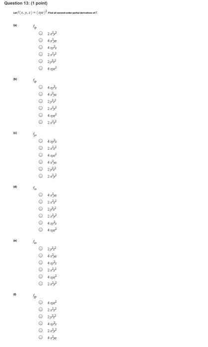 Solved Let F X Y Z Xyz 2 A F Xy 2x 2y 2 4x 2yz Chegg Com