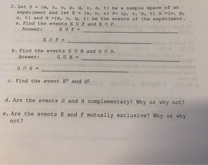 Solved 2 Let S M N O P Q R S T Be A Sample Sp Chegg Com