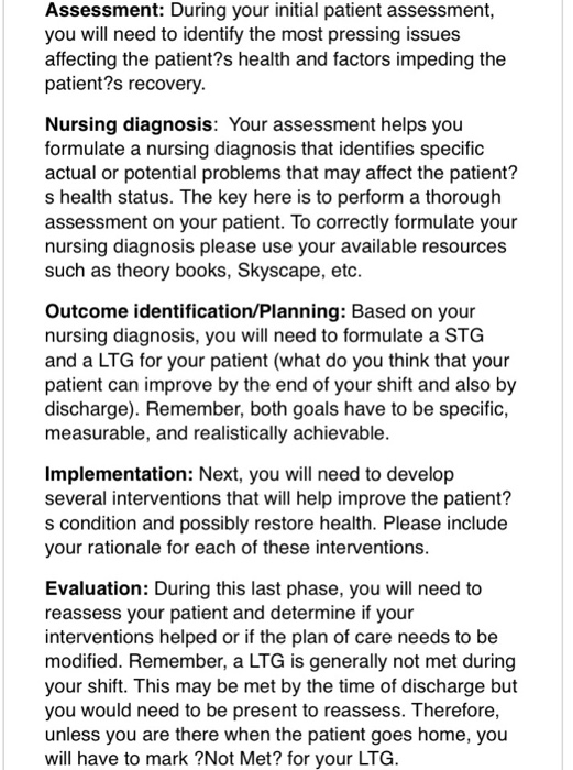 Solved Nursing Care Plan Develop A Care Plan And Answer T Chegg Com