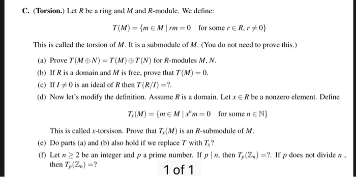 Solved C Torsion Let R Be A Ring And M And R Module Chegg Com