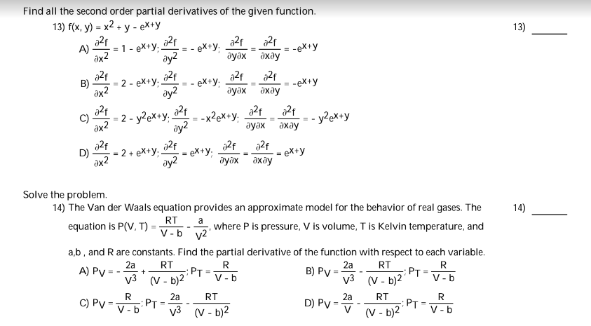 Solved Find All The Second Order Partial Derivatives Of T Chegg Com