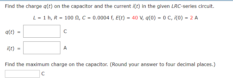 Solved Find The Charge Q T On The Capacitor And The Curr Chegg Com