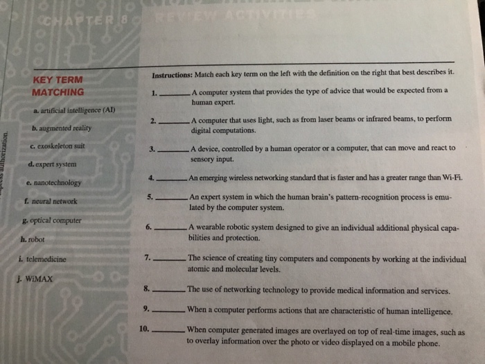 Instructions: Match each key term on the left with the definition on the right that best describes it KEY TERM MATCHING a. ar