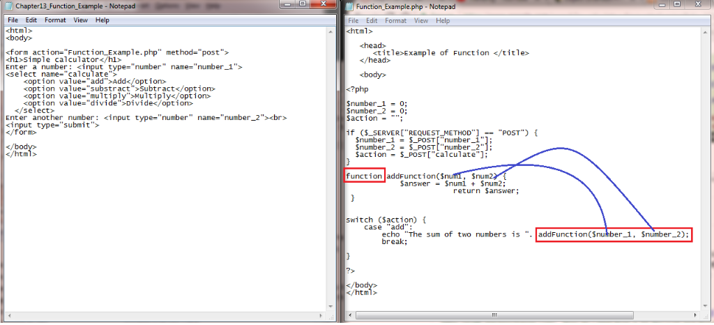 Chapter13_Function Example - Notepad Function Example.php Notepad File Edit Format View Help File Edit Format View Help html>