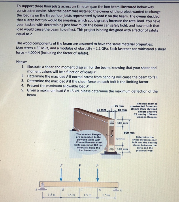 Solved To Support Three Floor Joists Across An 8 Meter Sp