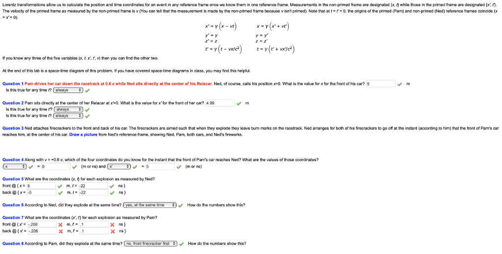 Lorentz Transfo Nations A Ow Us O Calculate E Posi Chegg Com