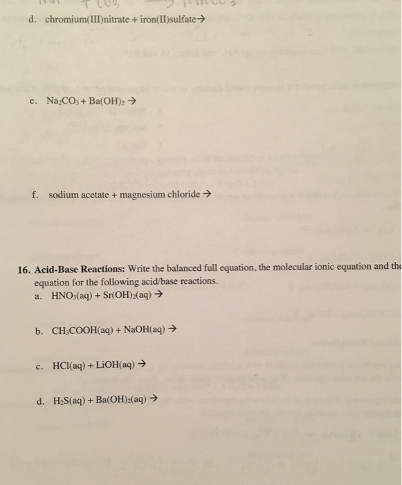 D Chromium Iii Nitrate Iron Ii Sulfate E Na2co3 Chegg 