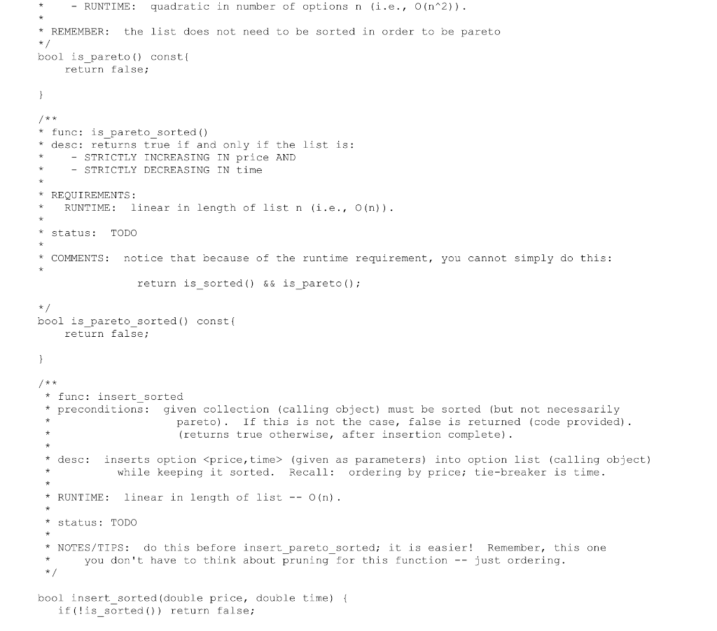 - runtimequadratic in number of options n (i.e., o(n 2)). remember the list does not need to be sorted in order to be pareto