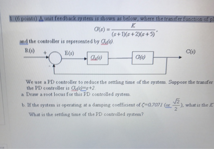 Solved A Unit Feedback System Is Shown As Below Where Th Chegg Com