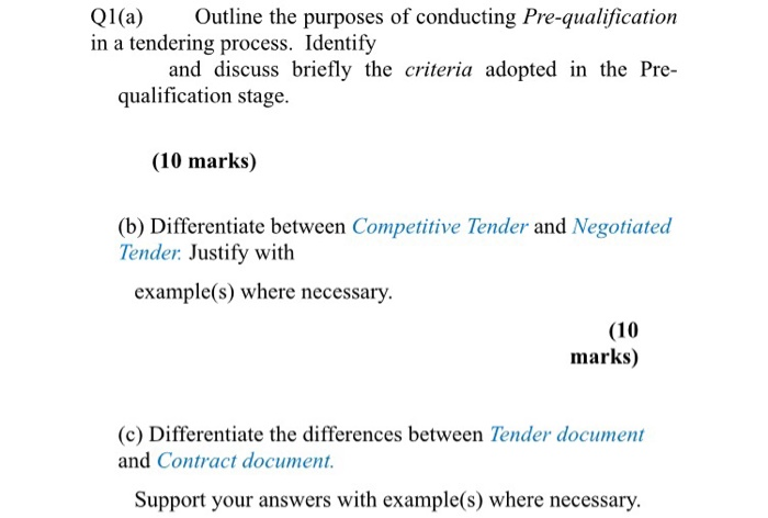 solved q1 a outline the purposes of conducting pre quali tender process