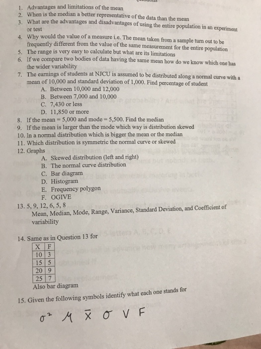 Solved 1 Advantages And Limitations Of The Mean 2 3 When Chegg Com