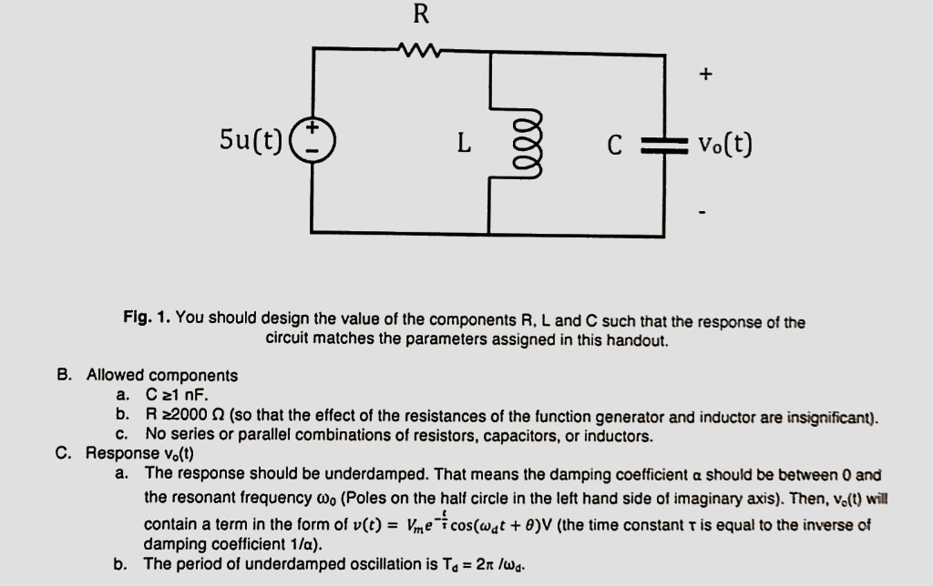 Fig. 1. You should design the value of the components R, L and C such that the response of the circuit matches the parameters