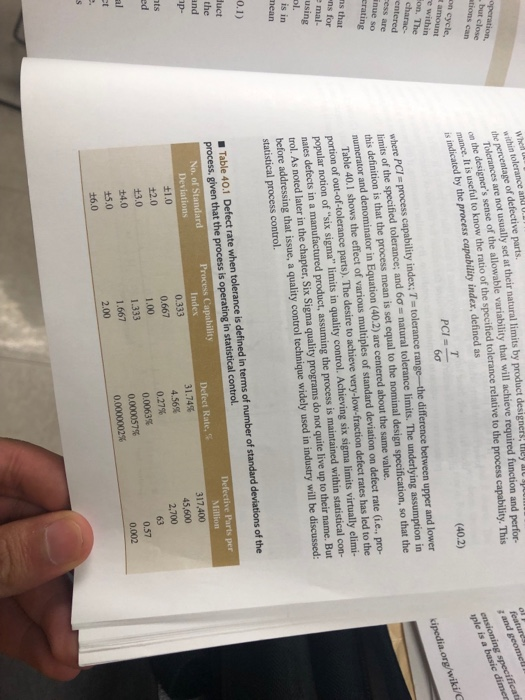 Solved - Table 40.1 Defect rate when tolerance is defined in