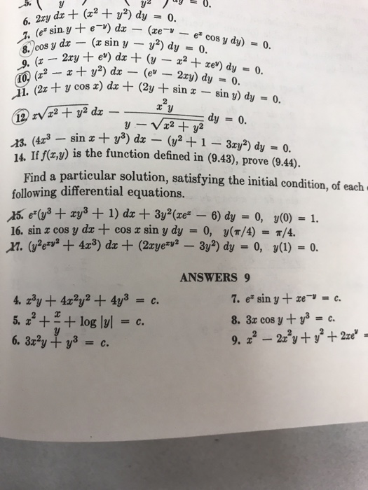 Solved 2xy Dz X2 Y2 Dy 0 E Sin Y 一2xy Or Y Cosx Chegg Com