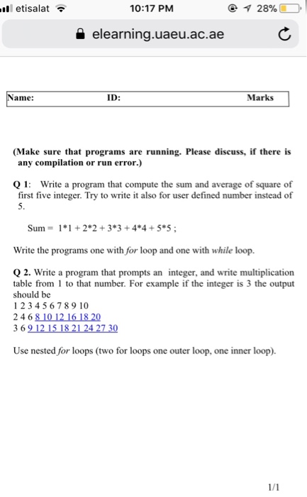 Solved Uli Etisalat 10 17 Pm A Elearning Uaeu Ac Ae Name Chegg Com